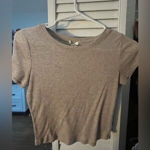 Bozzolo Ribbed Short Sleeve Tee in Taupe